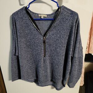 JOAN VASS OVERSIZED HEATHERED BLUE KNIT TOP SZ S